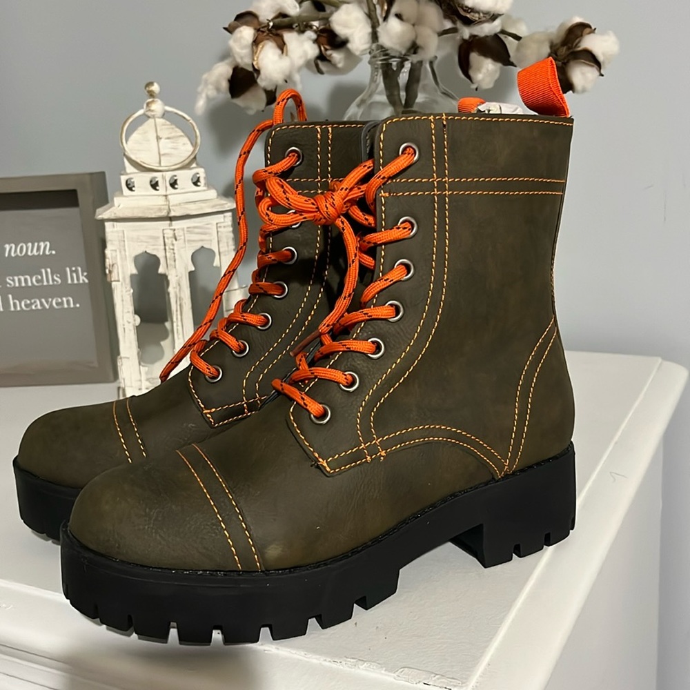 Combat Boots Jodi Olive Green Lace Up Booties Seven7 Womens 7 Hiking